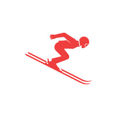 Obraz premium Red Skier Silhouette on Skis skiing