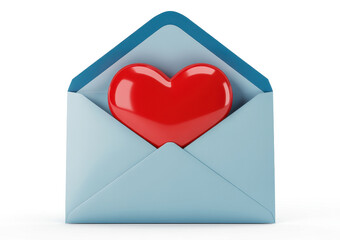 Light blue envelope with red heart inside love valentine