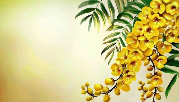 Celebrate Vishu with a beautiful poster design featuring konna flowers.