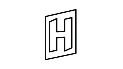 Obraz premium Bold black outline of a stylized capital letter H in a block font with a slightly slanted perspective for alphabet and typography design.