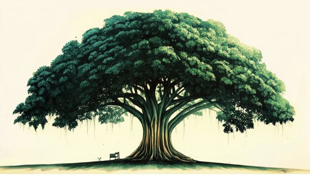 A Stunning Watercolor Depiction of a Banyan Tree for Panchayati Raj Day Celebration
