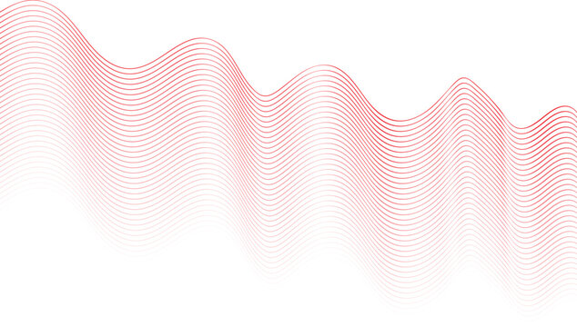 Flowing red wavy lines on a white background with gradient effect abstract wave