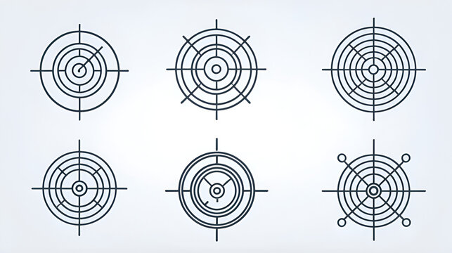 Gyroscope Icon Set. Outline icon set of Gyroscopes & angular momentum: spinning top, classic gyroscope, reaction wheel, IMU sensor