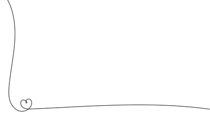 一筆書きのハートの線画フレーム。一本の黒い糸がさりげないハートを紡ぐデザイン。愛情のシンボル背景。カードの角を装飾する可愛いあしらい。編集可能なベクター素材