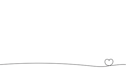 一筆書きのハートの線画フレーム。一本の黒い糸が小さなハートを紡ぐデザイン。愛情のシンボル背景。画面下部を装飾する可愛いあしらい。編集可能なベクター素材