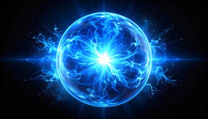 Obraz premium A glowing blue orb with energy emanating from it on a black background