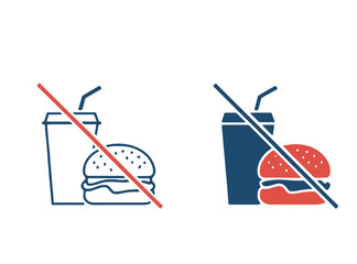 Iconic prohibition sign showing a burger and drink with a red line through them