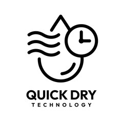 Quick dry icon set. Quick and fast clock dry wet clothes symbol. Quick dry label, logo, line, badge, sticker, circle, black vector, isolated illustration. Quick drying label product packaging design.