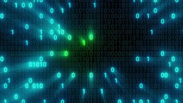animation of digital numbers, binary code. Digital Binary code Data Background. Perspective wall of binary numbers digital pattern background.