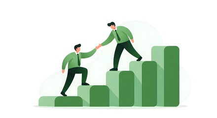 Fototapeta premium Businessmen collaborating to achieve mutual goals and professional growth on a rising graph, symbolizing partnership, support, and success in a corporate environment