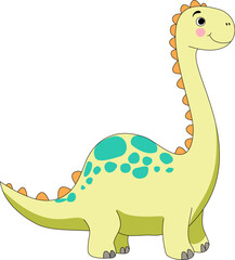 Cute Long Neck Dinosaur Cartoon Character on Black Background. Child friendly prehistoric character illustration perfect for kids design, nursery decor, t-shirts and educational materials. © Sangduan