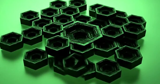 Hexagonal Grid - Abstract Green Technology and Science Visualization.