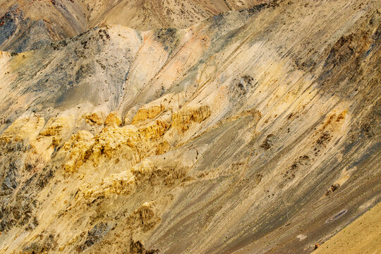 Beautiful scenic view of Moonland, near Lamayuru, named for its uncanny resemblance to the surface of the Moon. Naturally eroded, soft clay hills giving it a true lunar vibe. Lamayuru, Ladakh, India.