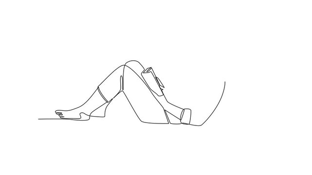 Man Reading Book Relaxing. Reading book in cozy corner Concept. Single line draw design Video 4k. Footage graphic illustration