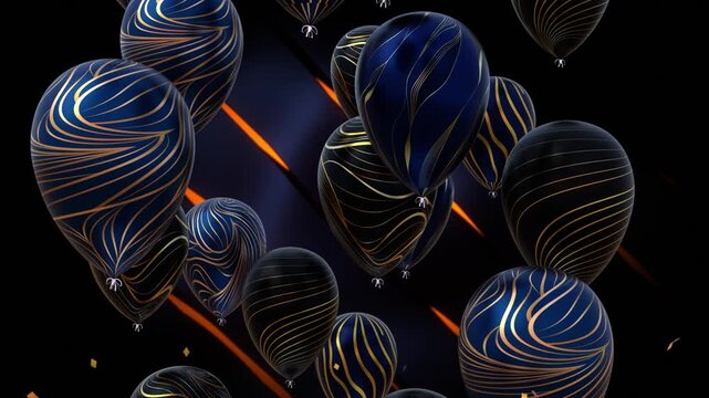 Birthday, holiday celebration or congratulation video in dark luxury colors with balloons and confetti. Anniversary celebration
