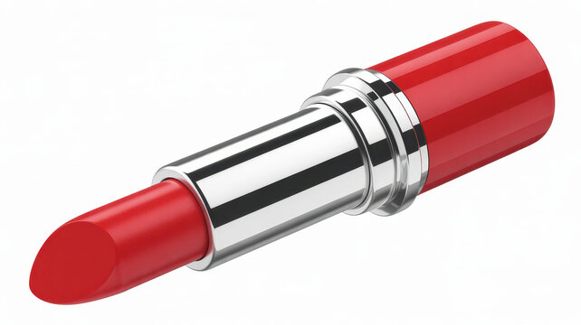 Red lipstick with silver base and shiny finish makeup