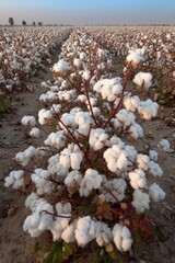 Cotton Field in Rows Under Morning Light