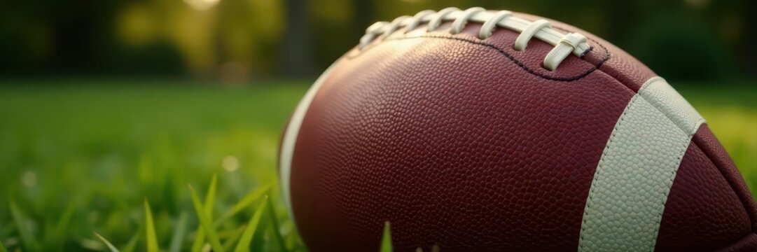 Classic leather football, white stitching detail, equipment, training