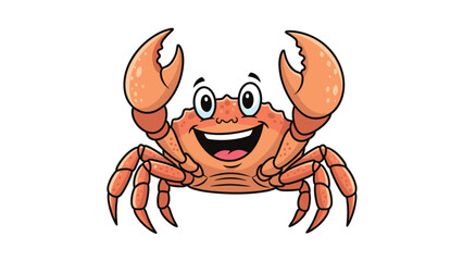 Fototapeta premium Cheerful orange crab with big claws and large eyes is smiling widely while standing on a plain white background.