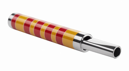Red, yellow, and silver striped tube or cylinder
