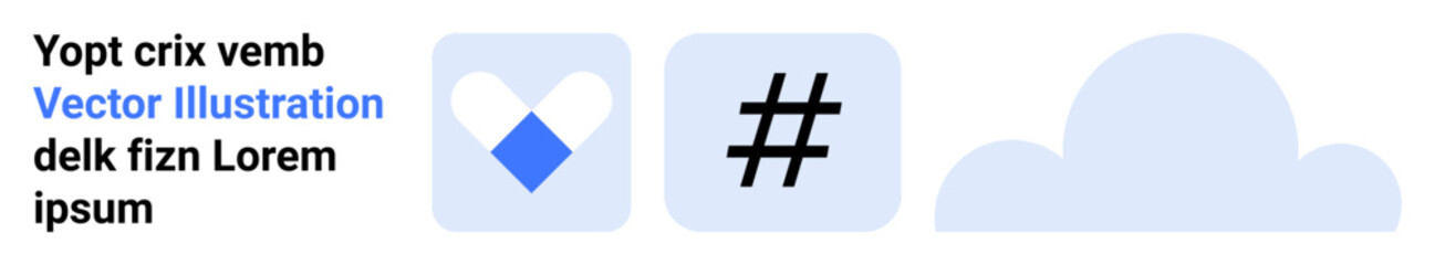 Fototapeta premium Blue diamond icon, bold metadata tag, cloud shape in light tones. Ideal for branding, technology, communication, networking, innovation social media web design. Suits simple landing page