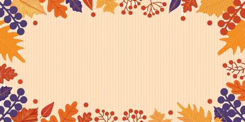 Obraz premium Autumn leaves and berries form a decorative border on a beige background