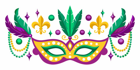 Colorful mardi gras mask with feathers beads and fleur de lis © Prince