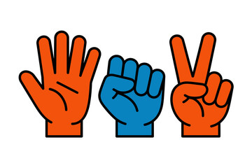 Obraz premium A vector graphic illustration of three hands making different gestures on a white background