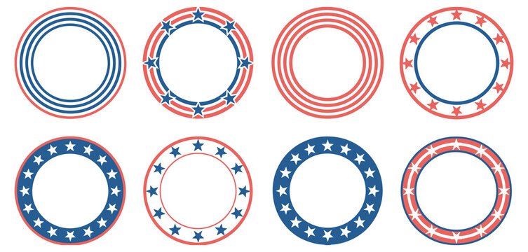 Patriotic American flag inspired circle frames, USA patriotic circle border designs perfect for Independence Day