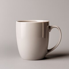 Empty Light Beige Mug On Gray Background