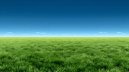 Obraz premium Perfect smooth green grassy hill meeting clear blue sky at horizon line 