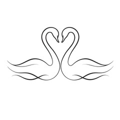Fototapeta premium Minimalist swan heart line art vector, elegant bird couple wedding and jewelry logo icon.