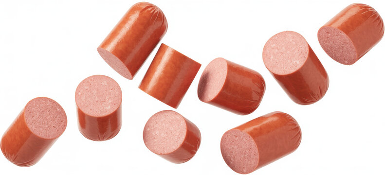 Sliced and whole hot dogs on white background sliced hot dogs