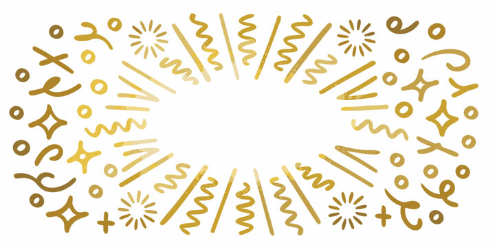 Golden doodle style abstract shapes forming a circular frame