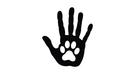 Fototapeta premium A striking black silhouette of a hand uniquely featuring a paw print within silhouette high quality professional detailed