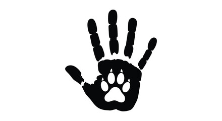 A striking black silhouette of a handprint incorporating a paw print design creating a unique image silhouette © AL-AMIN