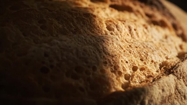 Extreme Close Up of Artisan Bread Crust with Open Crumb Texture