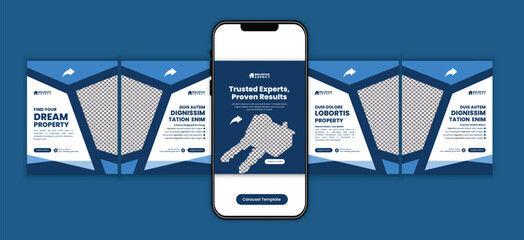 Modern Home for Sale Real Estate Social Media  microblog carousel post Design Template