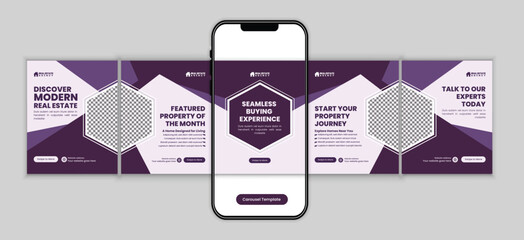 Modern Home for Sale Real Estate Social Media  microblog carousel post Design Template