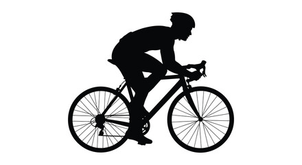 Fototapeta premium A dynamic black silhouette of a cyclist intensely focused on road racing showcasing speed and athleticism silhouette
