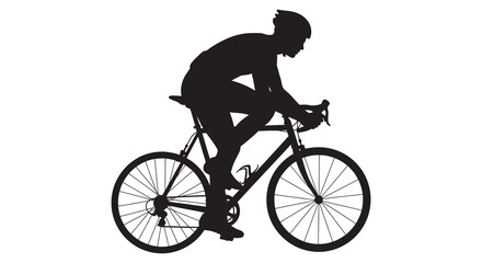 Fototapeta premium A dynamic black silhouette of a cyclist riding a road bike showcasing athletic motion silhouette high quality professional