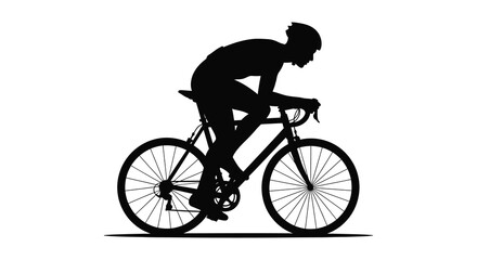 Naklejka premium A dynamic black silhouette of a cyclist intensely focused on road racing showcasing speed and agility silhouette