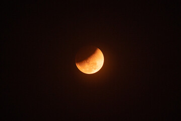 The Worm Moon total lunar eclipse, the last full moon of winter, the Moon moves from right to left as it passes through Earth's shadow. The Moon was taking on a coppery red hue, known as "Blood Moon." © Soumyabrata
