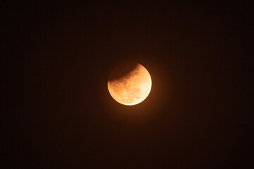 The Worm Moon total lunar eclipse, the last full moon of winter, the Moon moves from right to left as it passes through Earth's shadow. The Moon was taking on a coppery red hue, known as "Blood Moon." © Soumyabrata