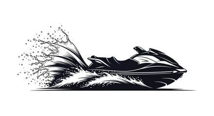 A dynamic jet ski bursts through water creating a splash with a striking graphic silhouette high quality professional © Kuntol02