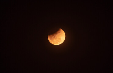 The Worm Moon total lunar eclipse, the last full moon of winter, the Moon moves from right to left as it passes through Earth's shadow. The Moon was taking on a coppery red hue, known as "Blood Moon." © Soumyabrata
