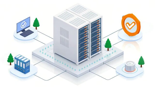 Network Server Data Security Protection Isometric Illustration