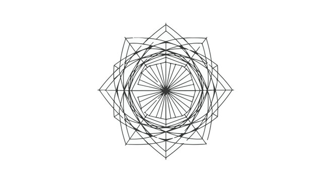Intricate geometric mandala pattern with sharp lines on a clean white background