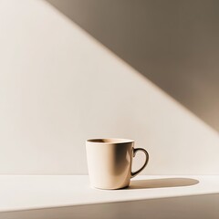 Cream Colored Mug Under Sunlight In Studio