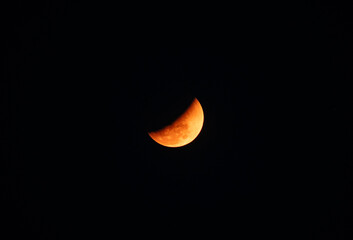 The Worm Moon total lunar eclipse, the last full moon of winter, the Moon moves from right to left as it passes through Earth's shadow. The Moon was taking on a coppery red hue, known as "Blood Moon." © Soumyabrata